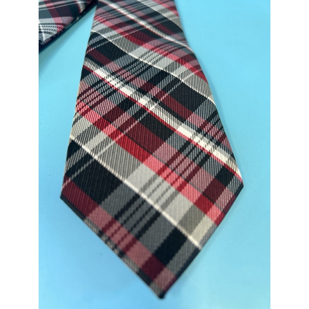 Pierre Cardin Classic black white red plaid slim necktie